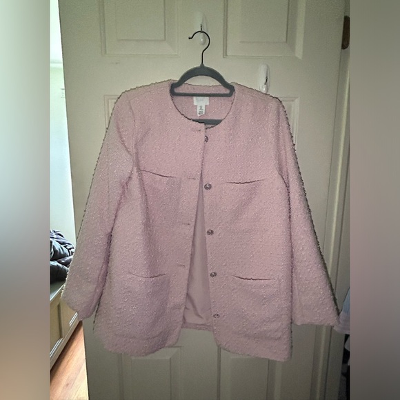 H&M Pink Boucle Jacket, Size Medium - Picture 2 of 6